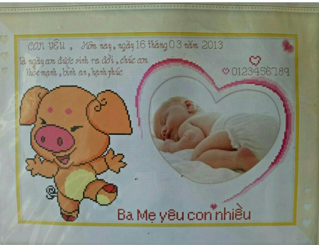 Tranh thêu ghép hình con heo