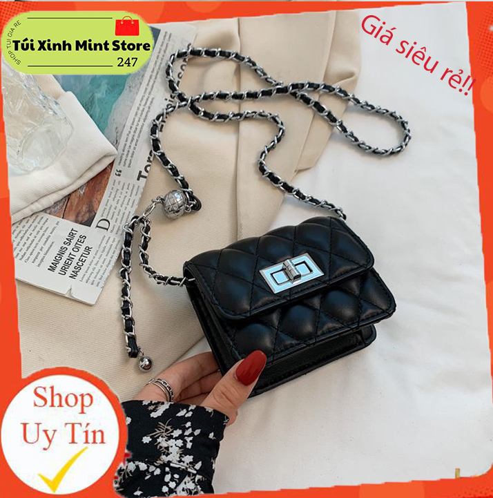 Túi đeo chéo mini đẹp dây chuông da dày mềm khóa xoay trần chỉ cao cấp PK 509