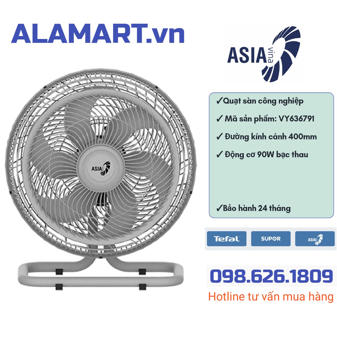  QUẠT SÀN ASIA TURBO PLUS 90W XÁM VY636791 