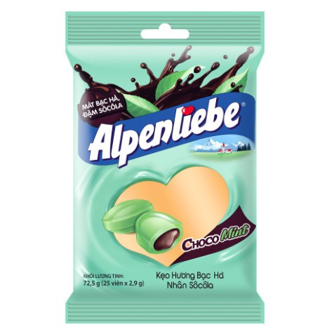 Kẹo Alpenliebe Hương Bạc Hà Nhân Sôcôla gói 25 viên