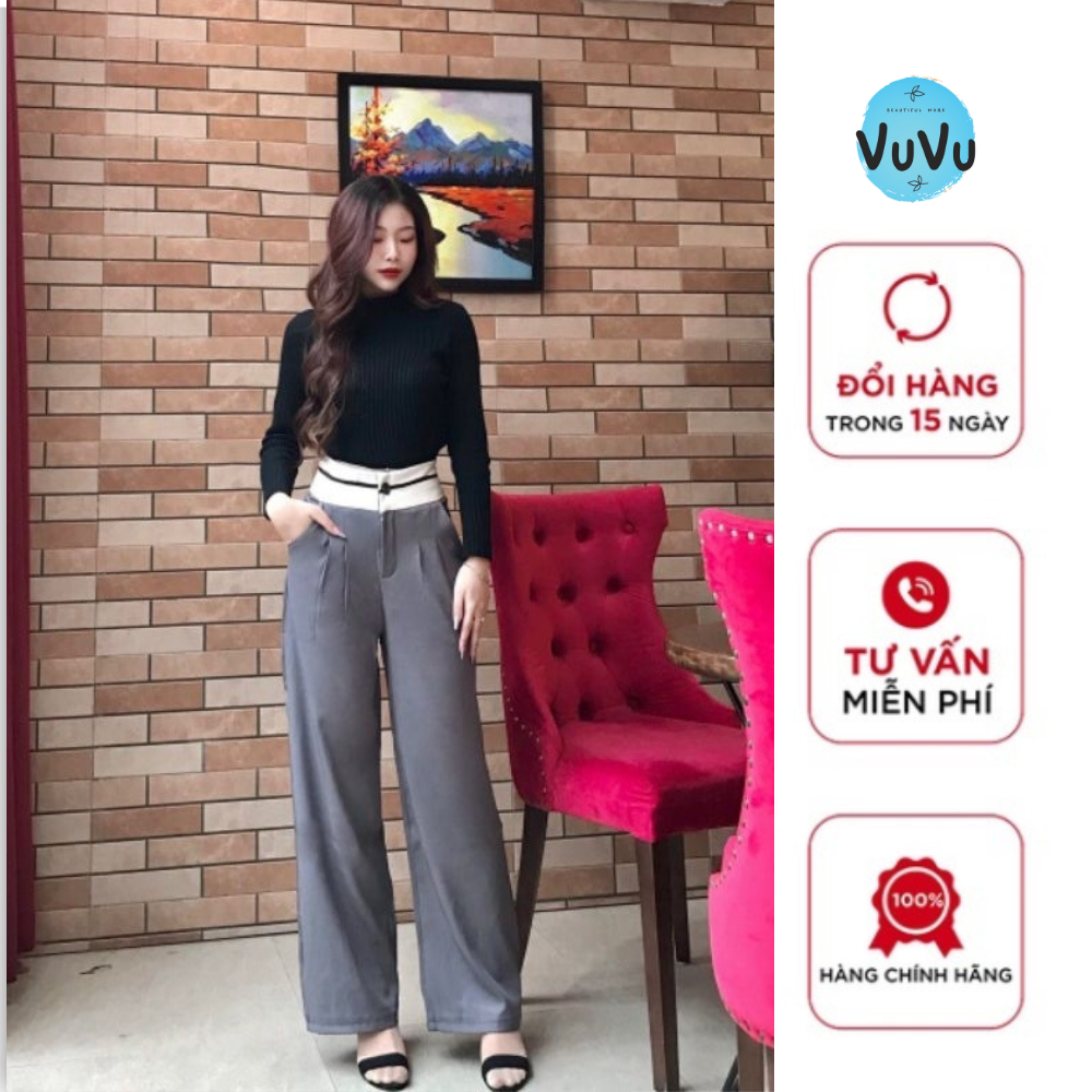 Quần ống sớ phối cạp siêu cao hai màu ghi đen hack dáng cực đỉnh - size s m l xl