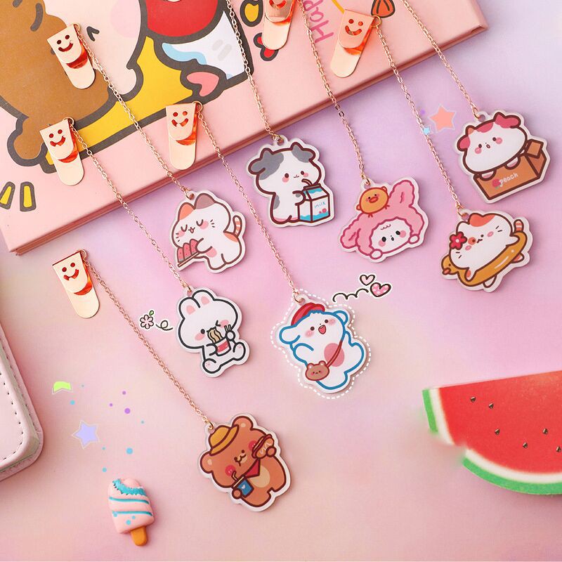 Bookmark thỏ xù trắng - nam châm ulz thú xù - dây kim loại thú xù - khủng long ngố