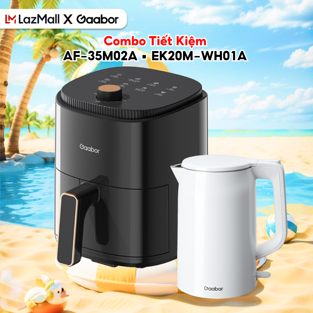 Combo 089 Nồi chiên không dầu dung tích 3.5L nhiệt đối lưu AF-35M02A và bình đun siêu tốc lòng 2L inox 304 EK20M-WH01A 2 lớp cách nhiệt an toàn - Bảo hành 12 tháng 1 đổi 1