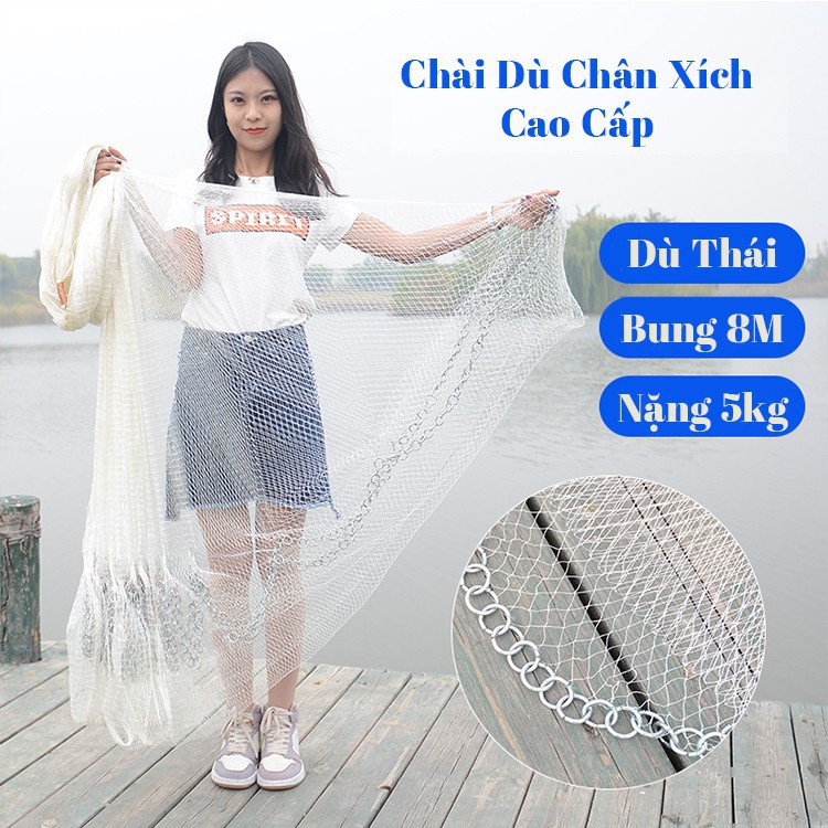 Chài dù thái chân xích cao 4M Bung 8M nặng 5kg