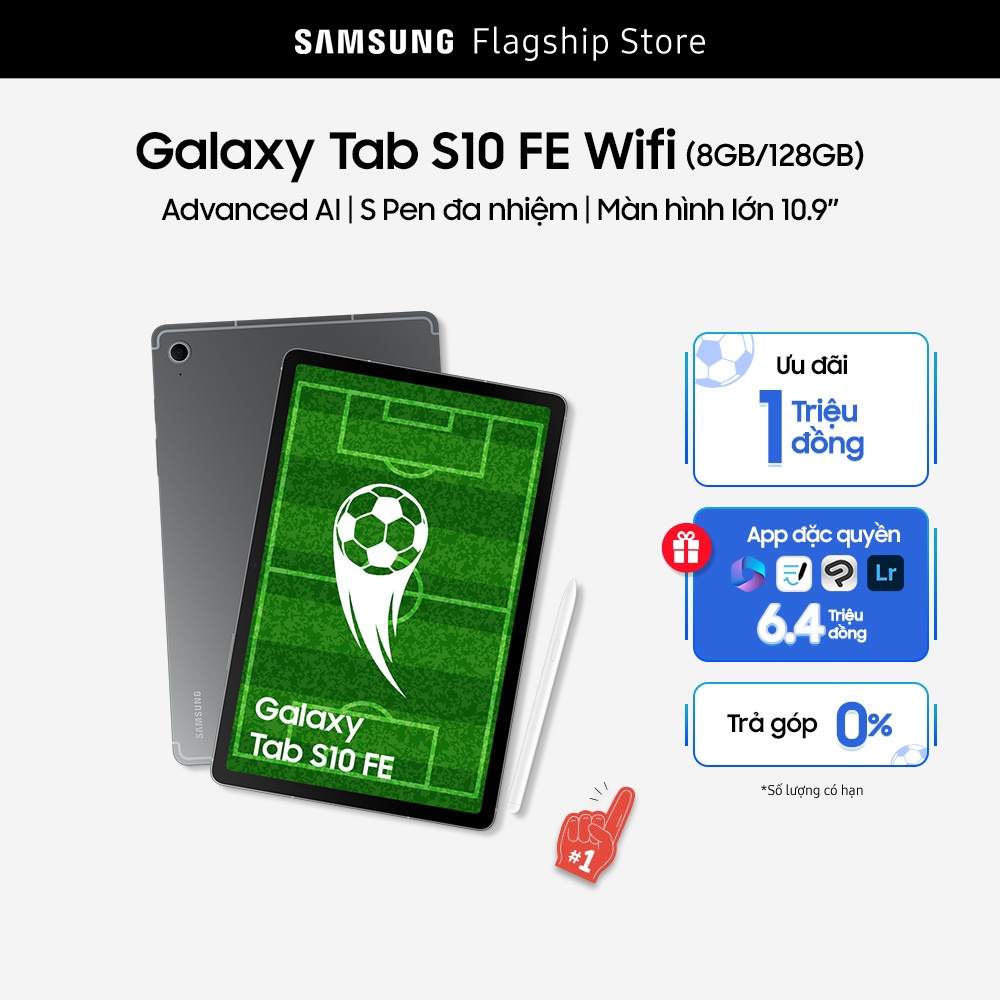 Máy tính bảng Samsung Galaxy Tab S10 FE (8GB/128GB), Advanced AI, S Pen đa nhiệm, Màn hình lớn 13.1"