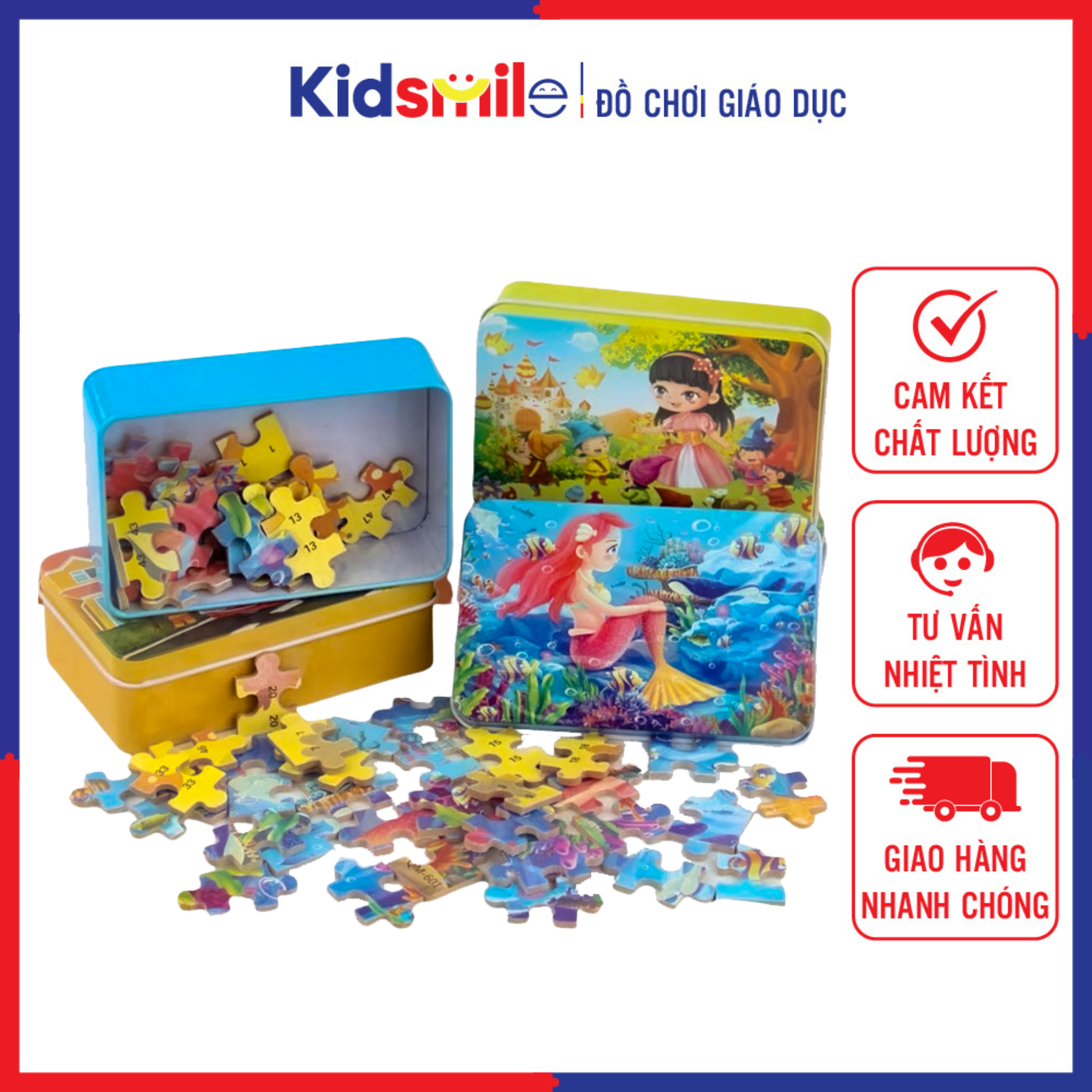 Đồ chơi thông minh trẻ em tranh ghép hình 60 MIẾNG HỘP SẮT phát triển tư duy logic cho bé từ 4 tuổi trở lên