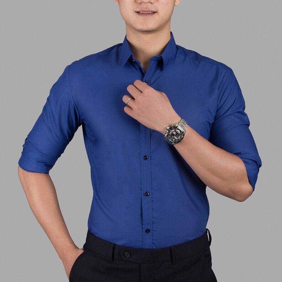 Áo Sơ mi nam Xanh Dương, không nhăn dáng body hàn quốc