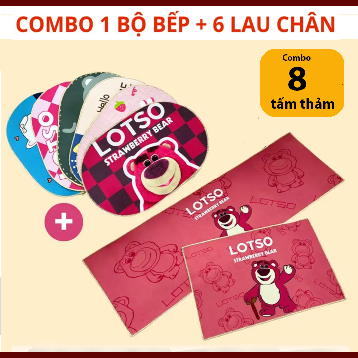 6 Thảm lau chân + 2 tấm Thảm Bếp chùi chân trải sàn phòng khách phòng tắm 3d chống trượt cao cấp đế cao su hút nước