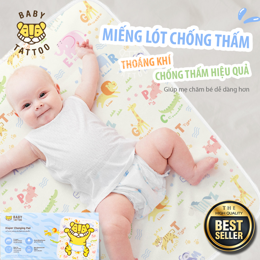 Miếng lót chống thấm baby tattoo thoáng khí, 3 lớp chống thấm hiệu quả