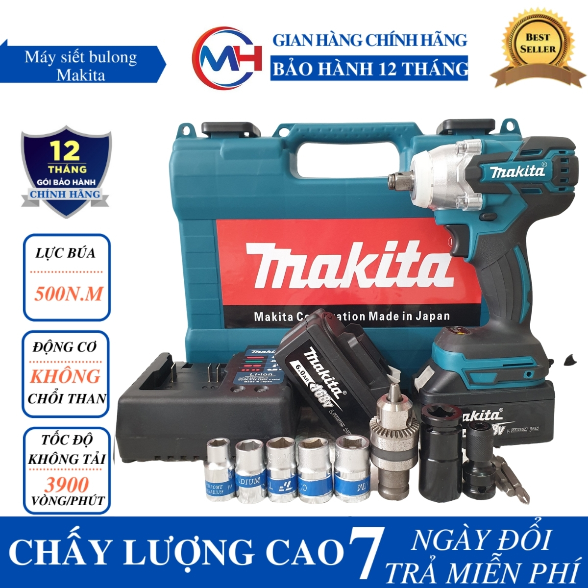 Máy Bắn Ốc Makita 168V -  Máy siết bulong Đồng cơ không chổi than -Ruột đồng 100% -Tặng bộ phụ kiện như hình