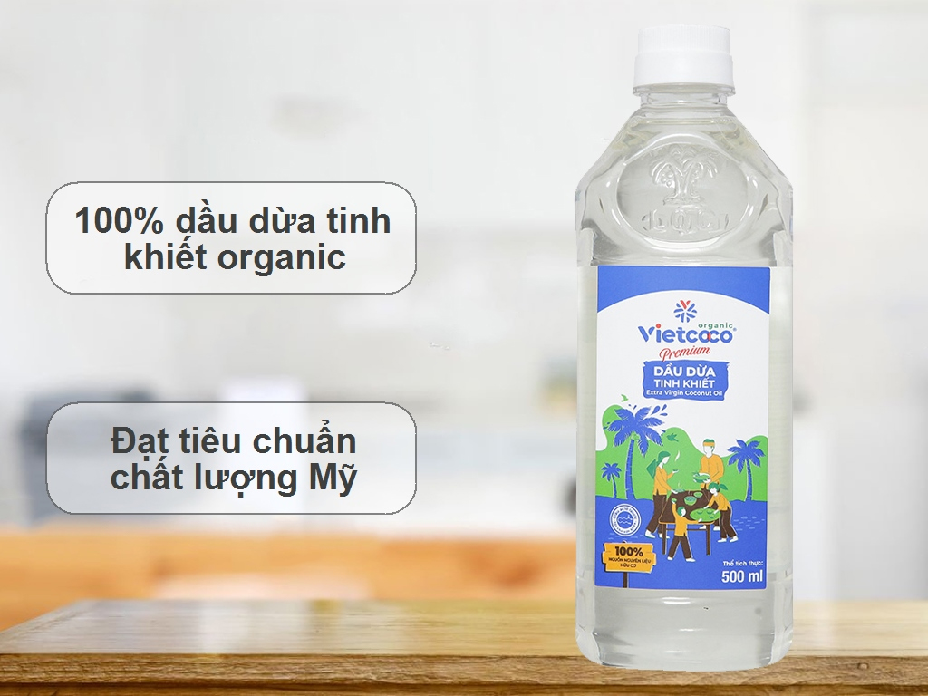 (Chai tinh khiết 500ml) DẦU DỪA TINH KHIẾT HỮU CƠ VIETCOCO Organic Extra Virgin Coconut Oil (HALAL)
