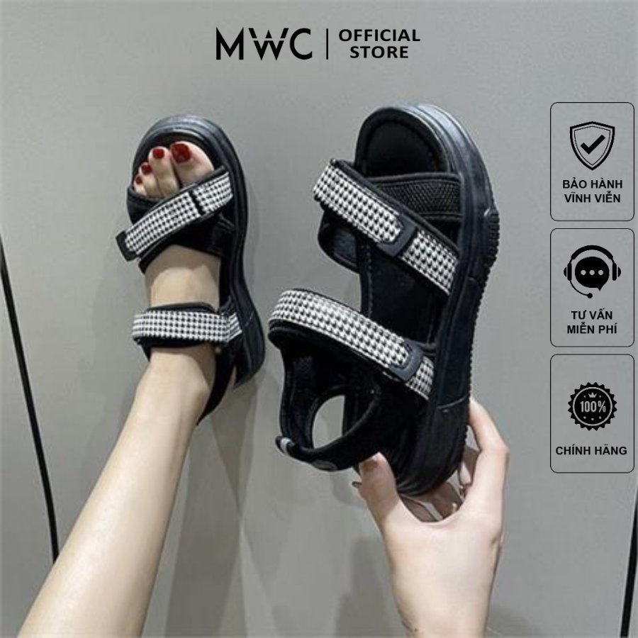 Giày sandal nữ mwc 2995 - sandal quai chéo phối caro lót dán thời trang đế bánh mì siêu hack dáng