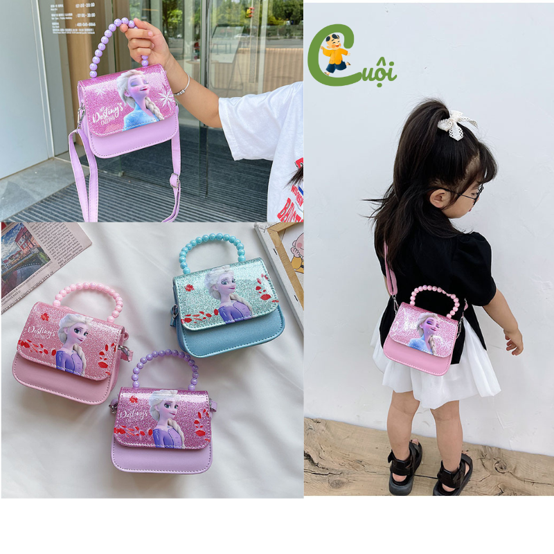 Túi xách bé gái, túi đeo chéo công chúa Elsa nhiều màu xinh xắn quai xách hạt ngọc kèm dây đeo Cuội store