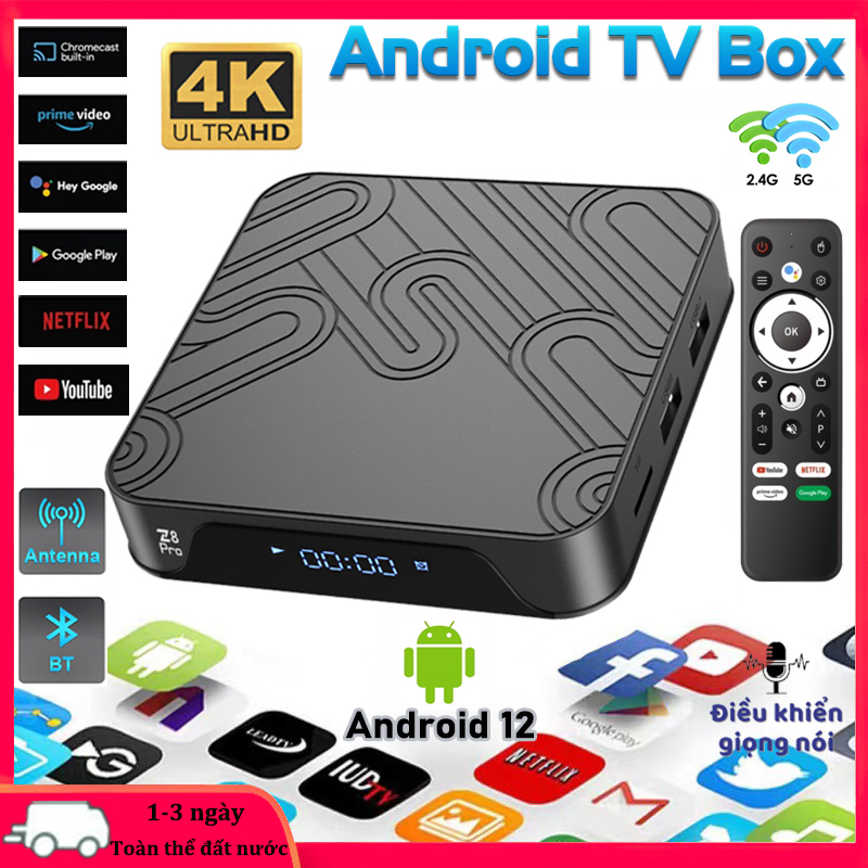 Android TV Box Z8 pro 4K bản 4G+32GB,Kết Nối Wifi 2.4G và 5G,Bluetooth 4.0, Bluetooth tần số đôi, Điều khiển từ xa bằng giọng nói, độ phân giải 4K