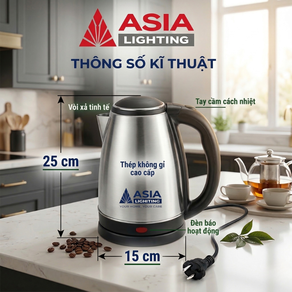 Asia City Mart Vn Electric Kettle - Inox 304 / Glass - Quick Heating, Safe, Genuine - 2