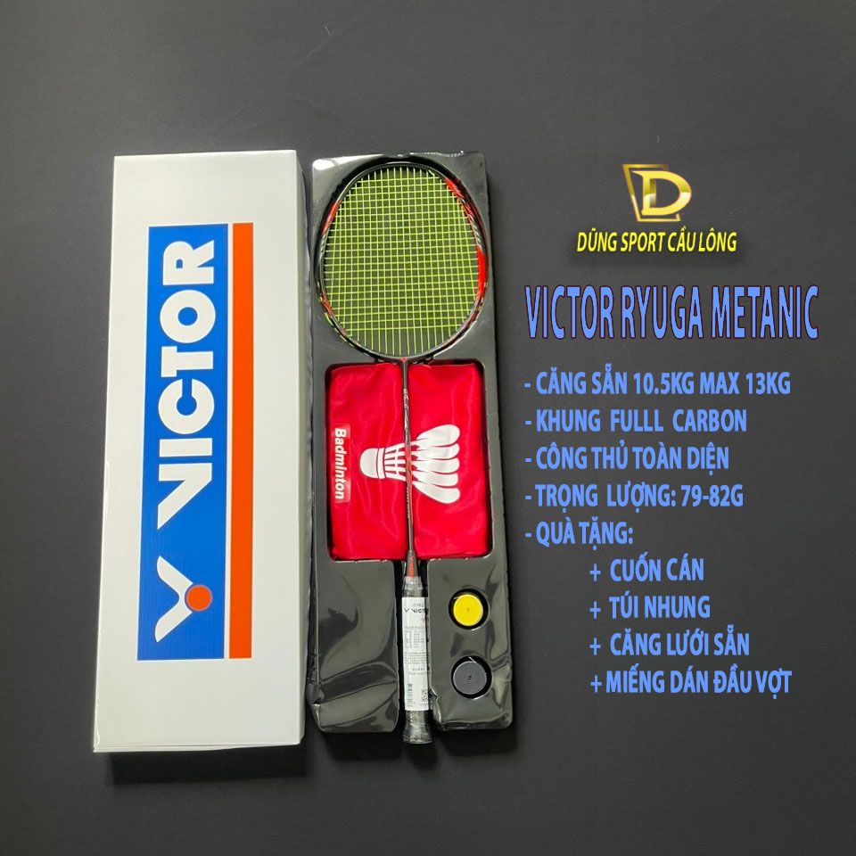 Vợt Cầu Lông Victor Ryuga Metallic Full Hộp Khung Carbon Căng Sẵn 11kg, Max 12.5kg Kèm Cuốn Cán Túi 