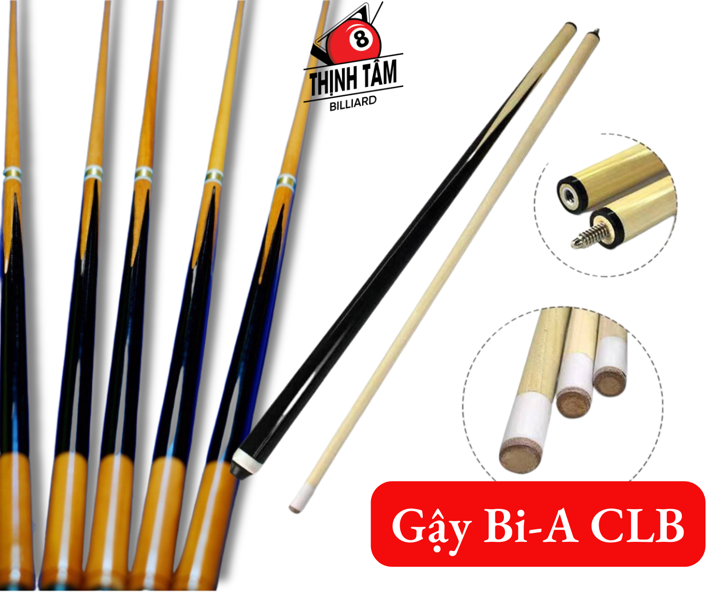 Cơ bida gậy bi-a, cơ phá, bida lỗ gậy bida 2 khúc gỗ hương, phíp đồng 1 khúc