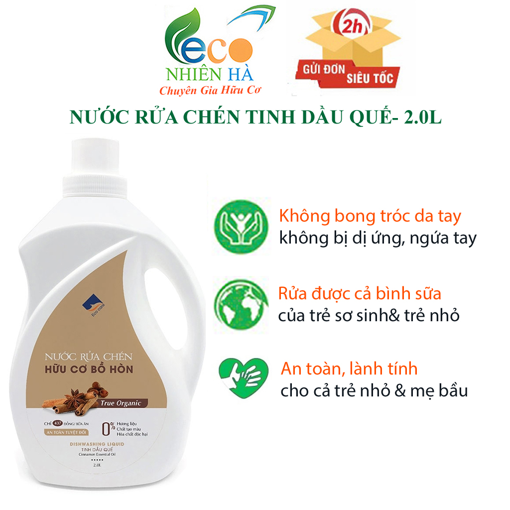 Nước rửa chén hữu cơ ECOCARE 2L tinh dầu quế, nước rửa bát cho bé, an toàn da tay