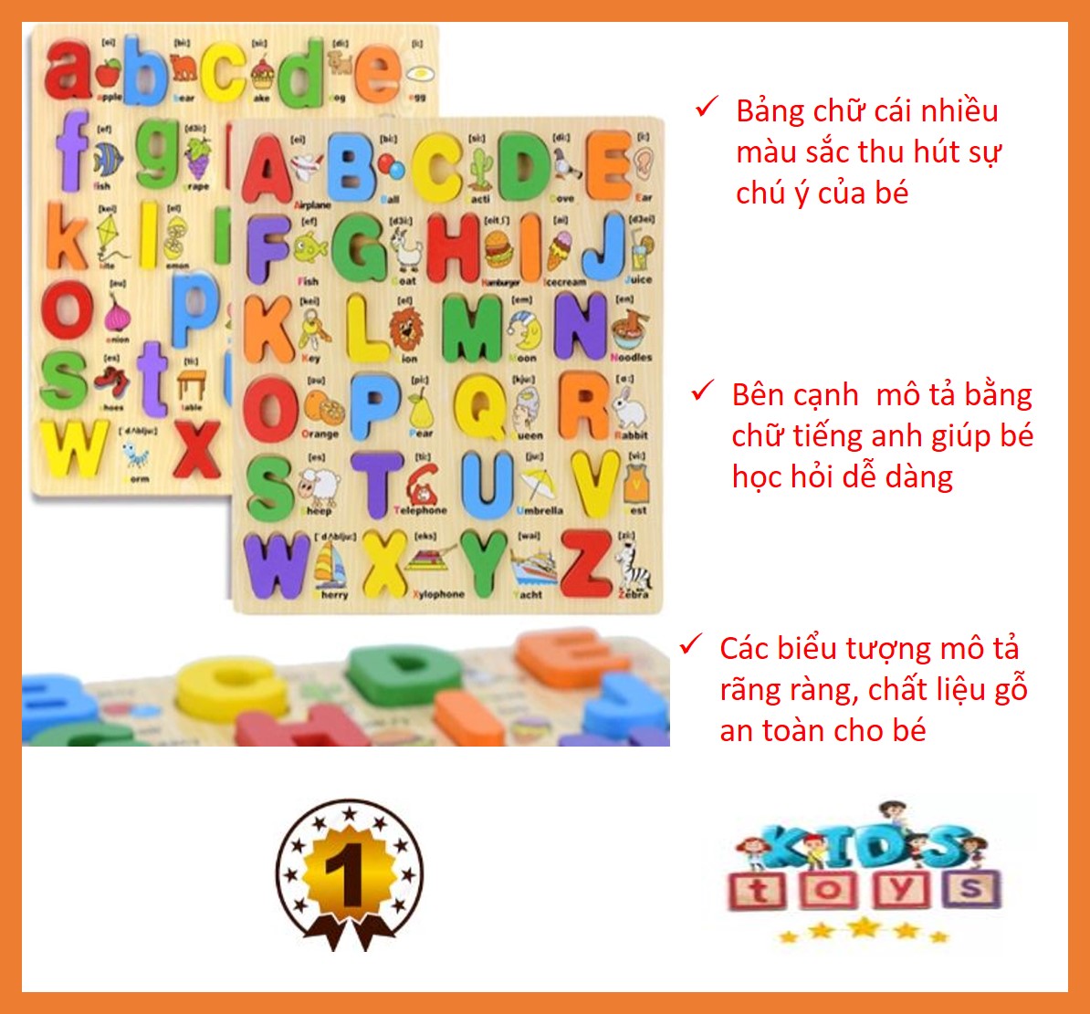 Combo bảng song ngữ chữ cái tiếng anh in thường và in hoa, bảng chữ cái cho bé, chữ cái bằng gỗ cho bé- phương pháp học montessori