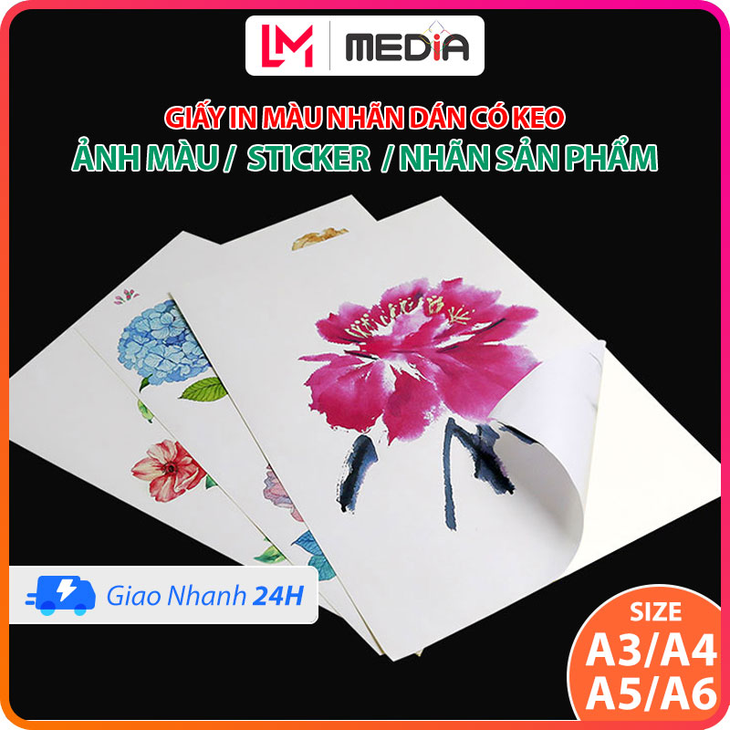 Media Inkjet Color Sticker Paper, A3 A4 A5 A6 Paper, 135GSM 50 Sheets