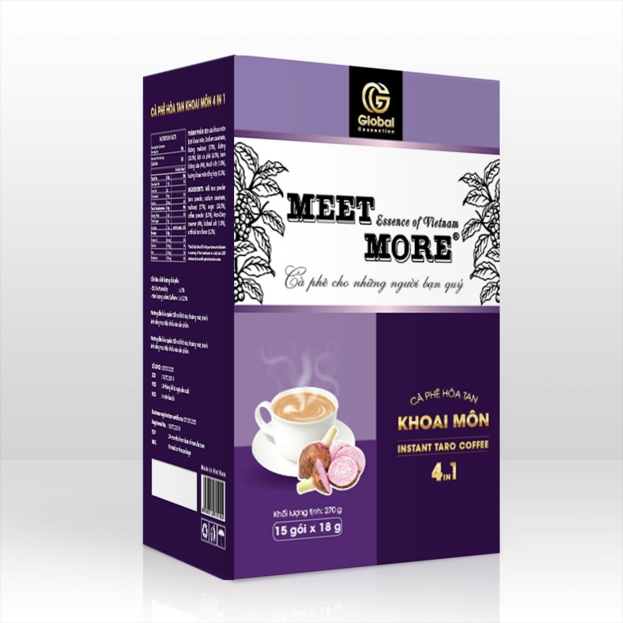 Cafe vị trái cây hòa tan vị khoai môn Meet More hộp 15 góix18g tốt cho sức khỏe hoàn toàn tự nhiên