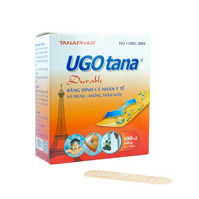Băng keo cá nhân - Băng dính băng gạc y tế UGOTANA  19mm x 72mm - Băng gâu Băng dán vết thương an toàn tiện dụng tiệt trùng bằng khí E.O thiết kế không thấm nước nhiều lỗ thoát khí nhỏ (Hộp 102 miếng)
