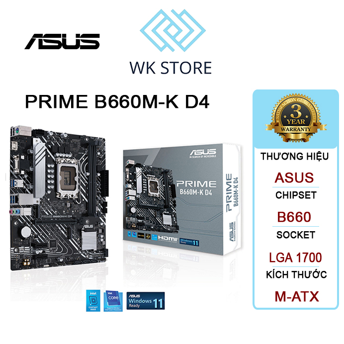 Bo mạch chủ asus prime b660m-k d4 / prime b760m-k ddr4 - chính hãng bh 36t