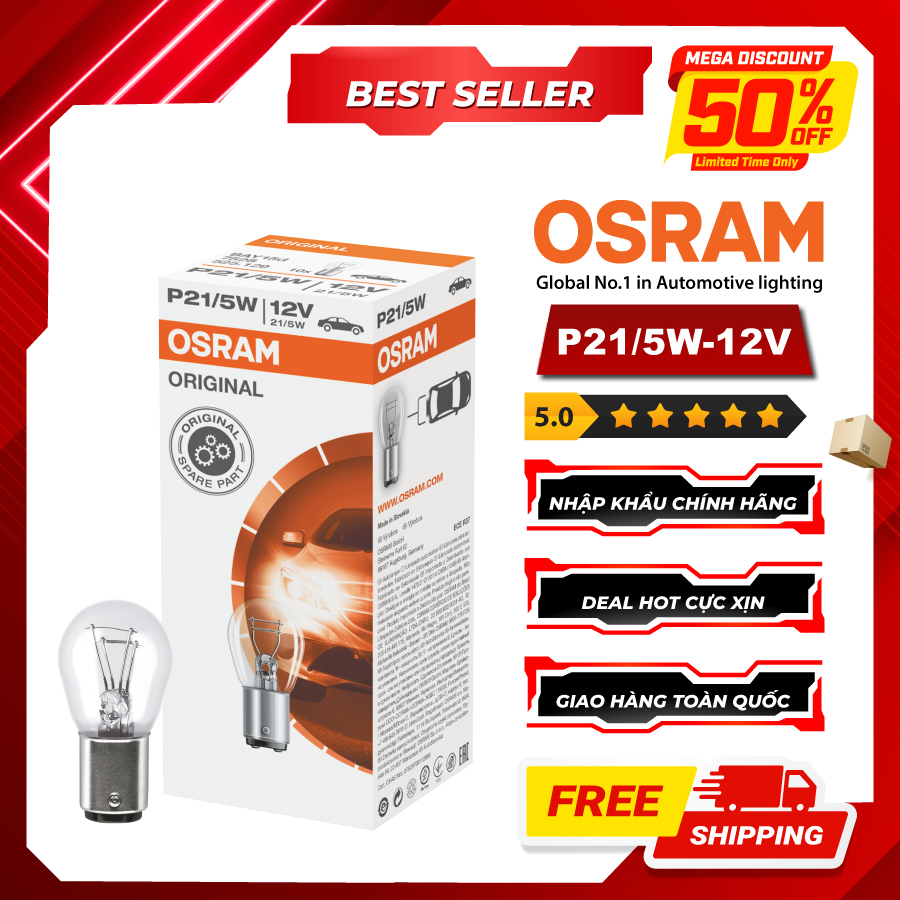Bóng Đèn Sau 2 Tim OSRAM Original P21/5W 12V 21/5W (Chân Cao Thấp) - Nhập Khẩu Chính Hãng