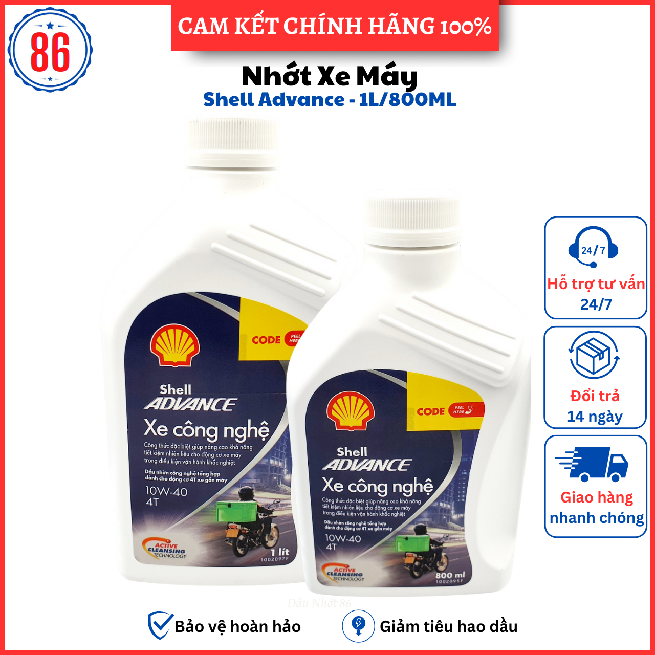 Nhớt tổng hợp dành cho xe số Shell Advance xe công nghệ