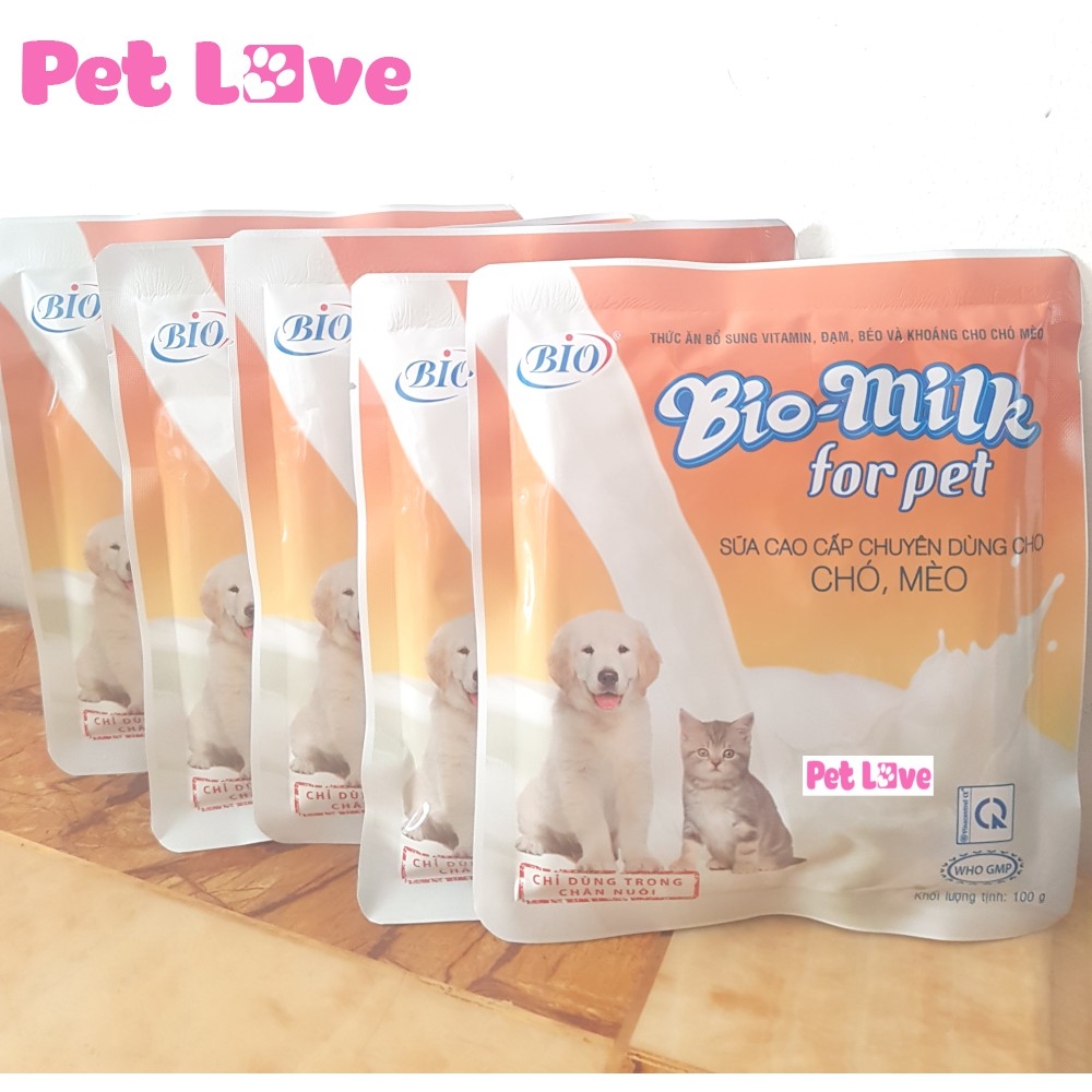 5 gói sữa Bio Milk cho chó mèo con, thú bệnh, ốm yếu và còi cọc (100g/ gói)