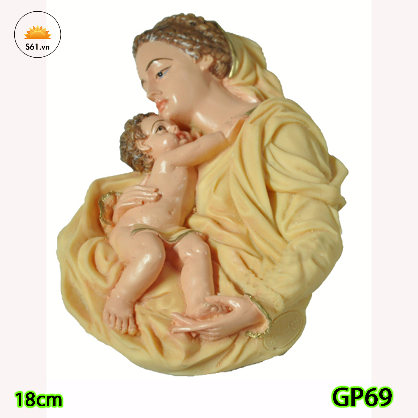 Tượng đức mẹ bế chúa 18cm bột đá siêu bền không phai màu, không bong tróc GP69
