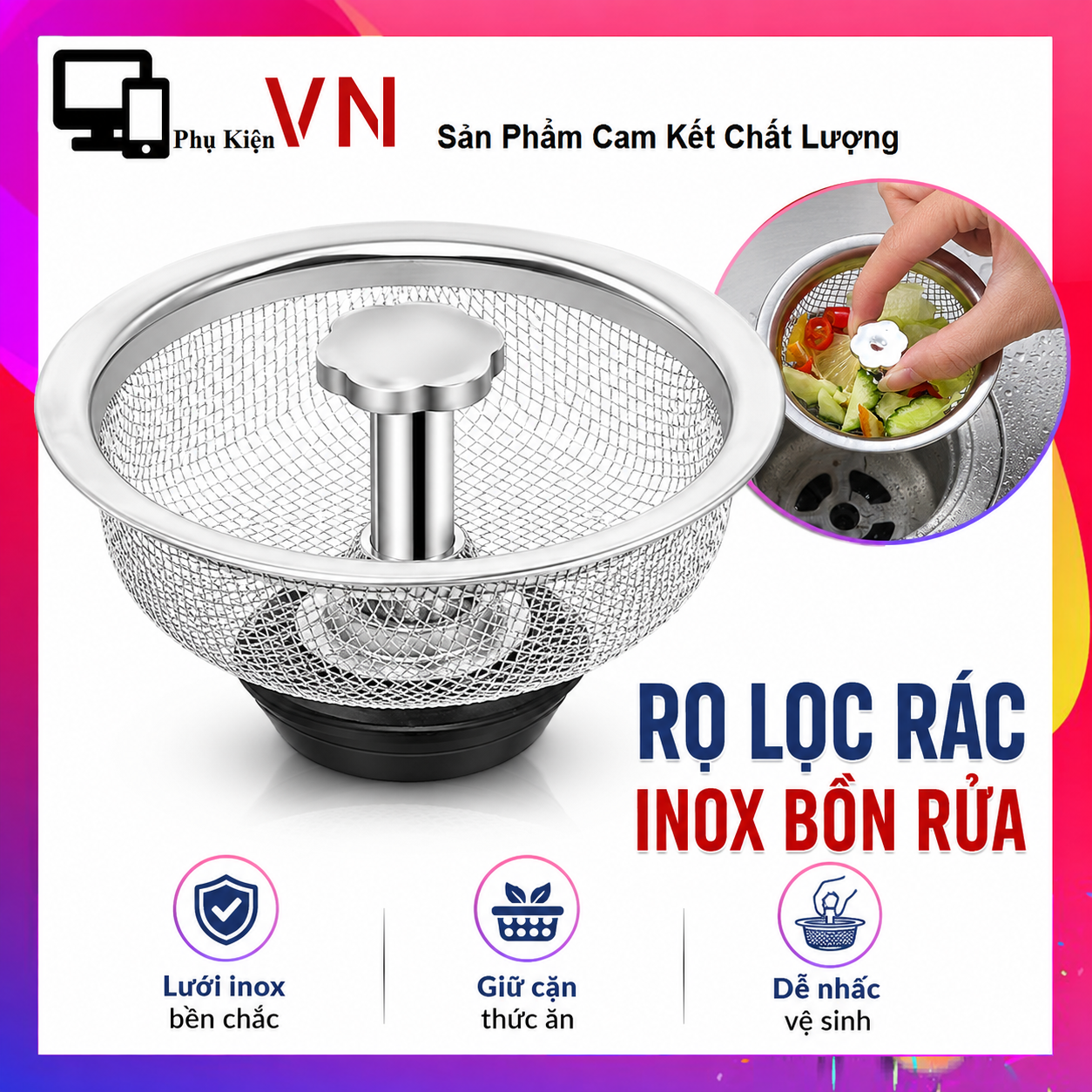 Combo 2 Giỏ Lọc Rác Bồn Rửa Chén Inox Không Gỉ – Nắp Chặn Rác Bồn Rửa Bát Chống Tắc Nghẽn Thoát Nước Nhanh - Lọc Rác Inox , Lưới Chặn Rác Chống Tắc Nghẽn Cống Đa Năng Dễ Dàng Làm Sạch
