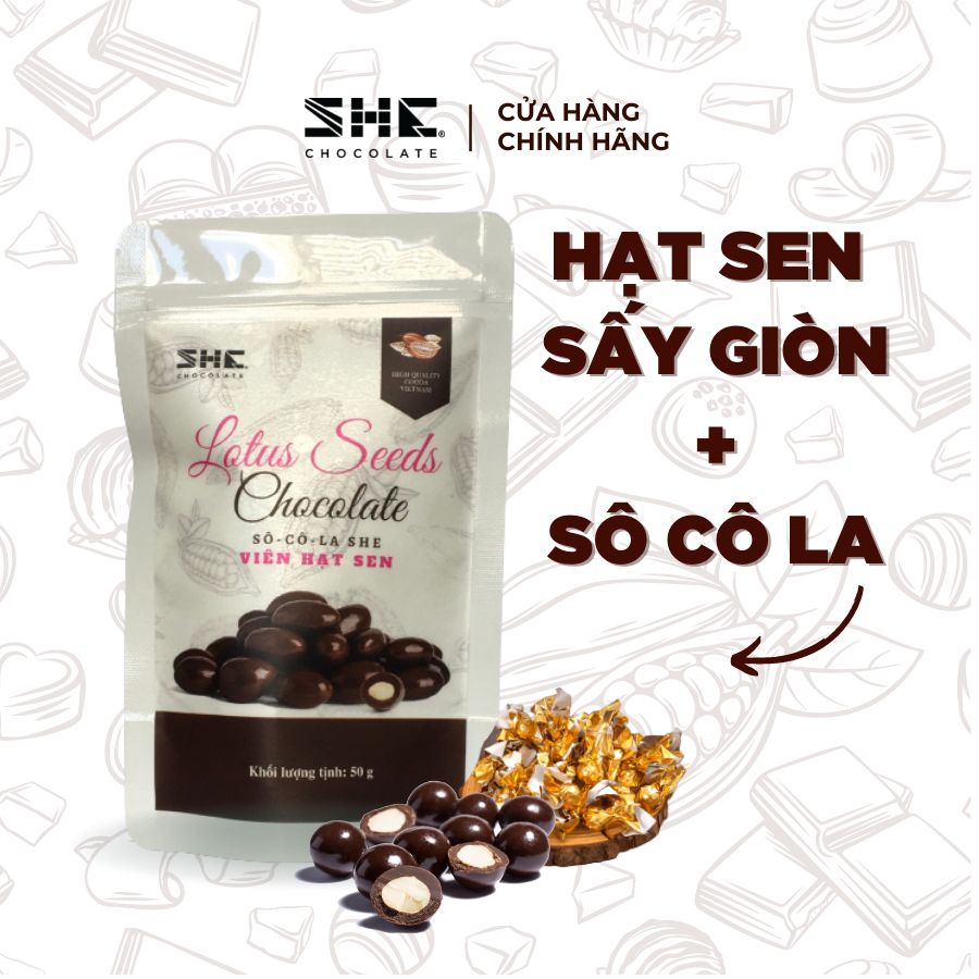 Socola viên Hạt sen -Túi 50g - SHE Chocolate - Tốt cho sức khỏe