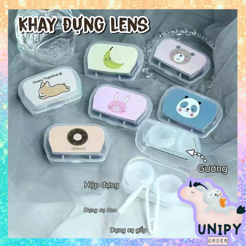 Khay gương đựng lens mắt | kèm bộ dụng cụ đeo lens