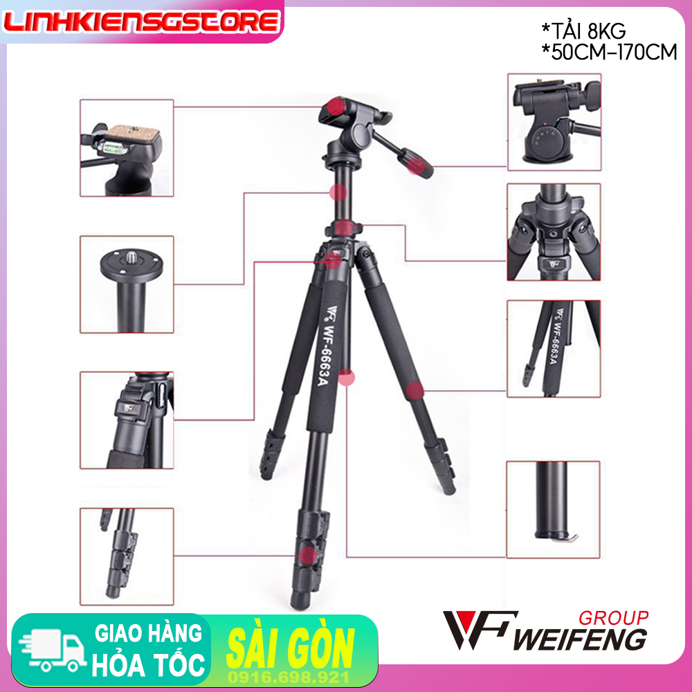 Chân máy ảnh hợp kim Weifeng WF6663A chân đế xoay 360 độ chịu tải tốt