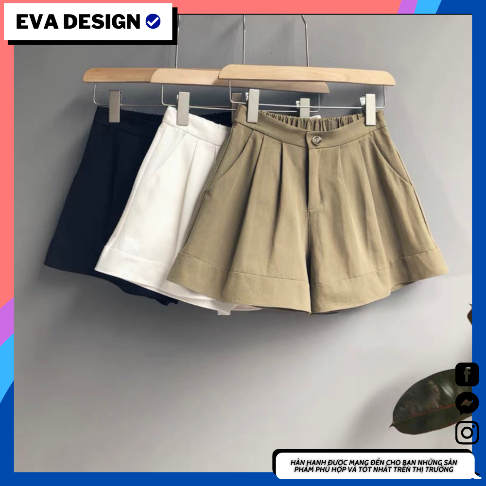 Quần short nữ Eva Design có bigsize SH15 quần đùi nữ chất đũi nhật lưng chun ống rộng thoải mái