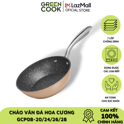 Chảo đáy từ vân đá hoa cương chống dính Green Cook GCP08 sâu lòng tay cầm inox chống bỏng chắc chắn - Hàng chính hãng greencook