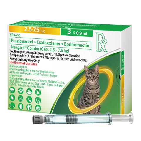 (Lẻ 1 tuýp - không hộp) Nexgard Combo nhỏ gáy hết ve rận bọ chét các loại giun sán cho mèo (Size 2.5-7.5kg). ( 1 tubes - no box)