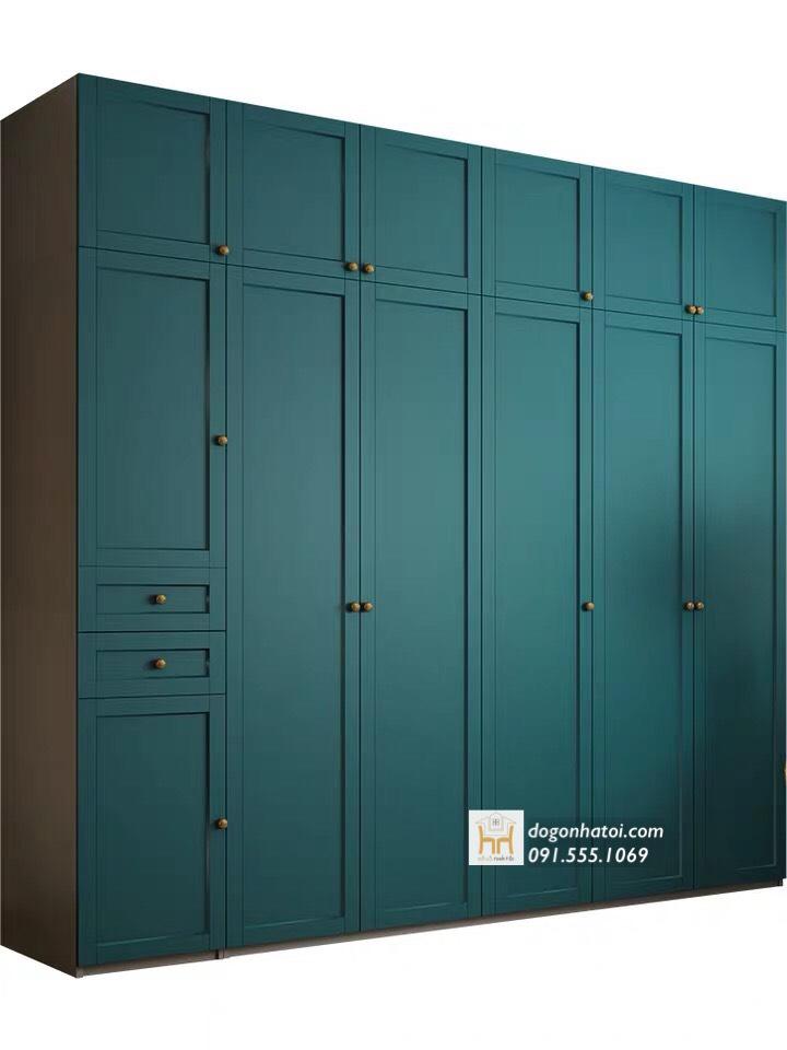 Tủ Áo 6 Cánh Gỗ Công Nghiệp Giá Rẻ Màu Xanh Hiện Đại - TA220