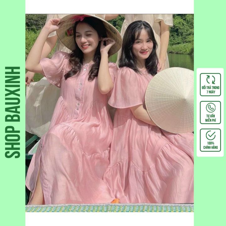 Váy bầu dáng xuông voan tơ chất đẹp-đầm bầu mùa hè xinh-váy bầu babydoll có kèm váy lót bên trong