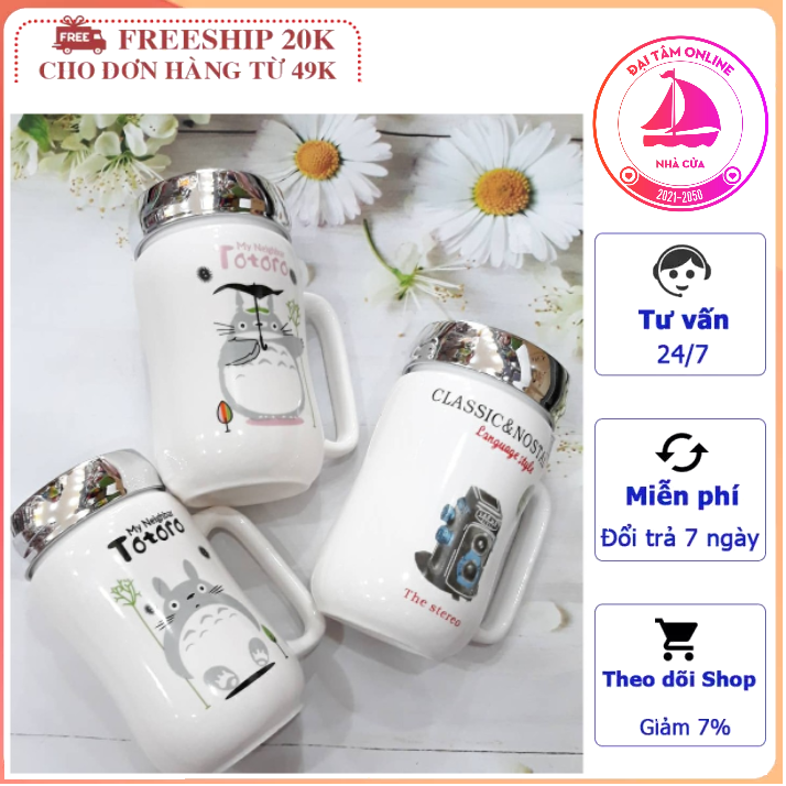 Cốc sứ có nắp giữ nhiệt | ly sứ nắp gương cao cấp siêu đẹp tiện lợi