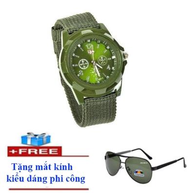 Combo Đồng hồ lính-đồng hồ quân đội (Xanh) tặng mắt kính kiểu dáng phi công