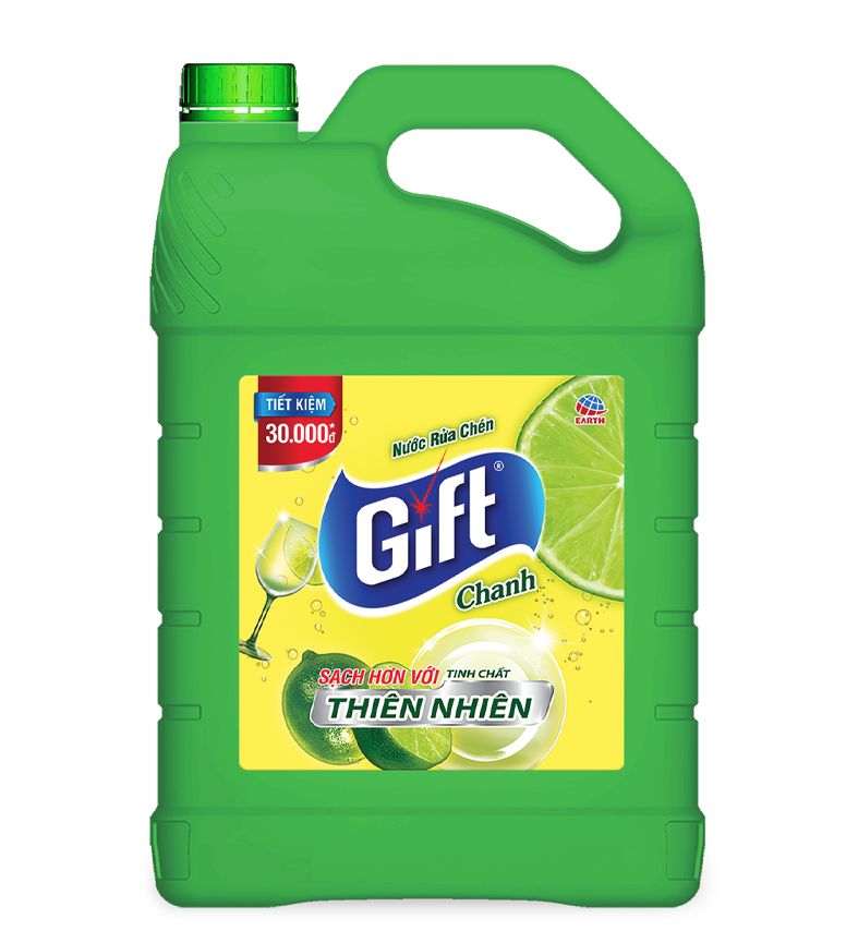 Nước rửa chén Gift 3kg8 Chanh rửa sạch chén bát siêu thơm siêu sạch không hại da tay nhiều bọt thiên nhiên