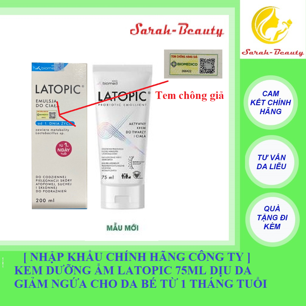 [ NHẬP KHẨU CHÍNH HÃNG] KEM DƯỠNG ẨM LATOPIC 75ML DỊU DA GIẢM NGỨA CHO DA BÉ TỪ 1 THÁNG TUỔI