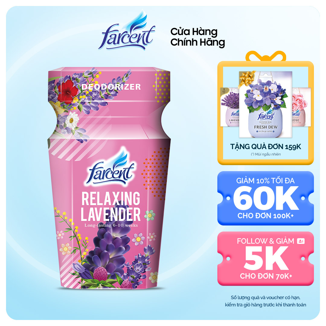 Hộp tỏa hương khử mùi thanh lọc không khí Farcent Oải Hương 300ml cho bếp, phòng khách, nhà tắm, toilet, tủ quần áo