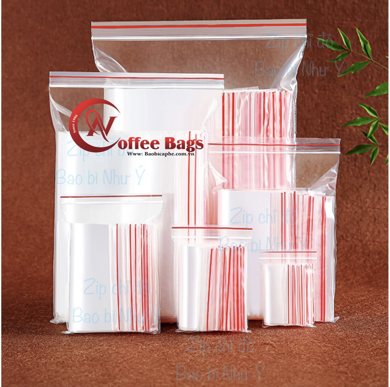 [1Kg/size] - Túi Zipper viền chỉ đỏ, nhiều size