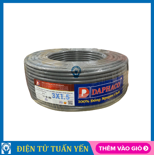 Dây điện mềm Daphaco xám 3 lõi ruột đồng cao cấp, vỏ dây nhựa PVC cao cấp chịu va đập cuộn 100 mét - Hàng chính hãng