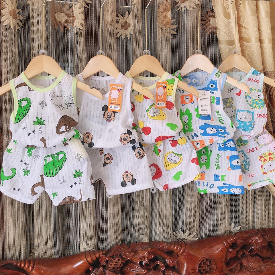 combo 5 bộ cotton giấy sát nách cho bé (size 4-12kg)