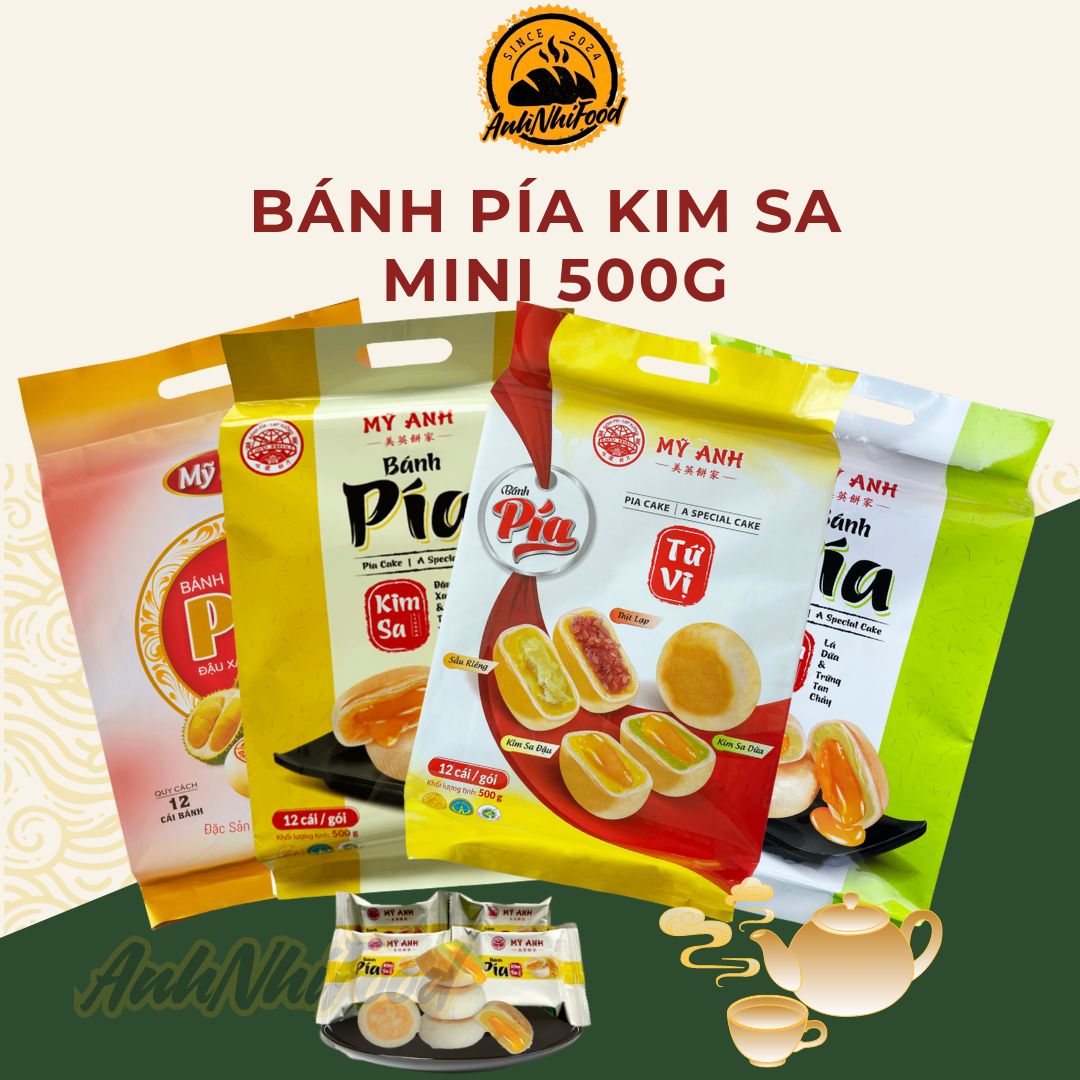 Túi 12 bánh,Bánh pía kim sa Mỹ Anh trứng muối tan chảy đủ vị bánh pía Sóc Trăng mini