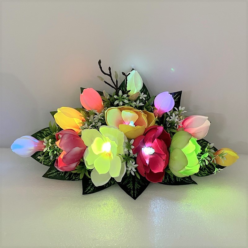 Hoa mộc lan trang trí mẫu ngang 25x60 cm có đèn sáng